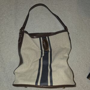 Zara Canvas & Faux Leather Striped Shoulder Bag – Classic Chic | Pre-Owned